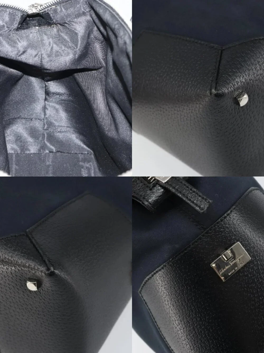 Salvatore Ferragamo Hand Bag Nylon Black Silver Auth BA9555